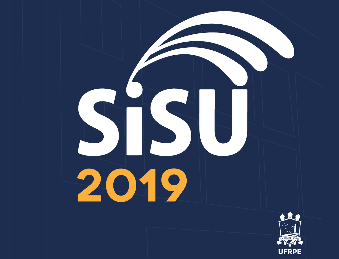 Imagem em fundo azul escuro. Texto SISU 2019. Brasão da UFRPE na parte inferior à direita