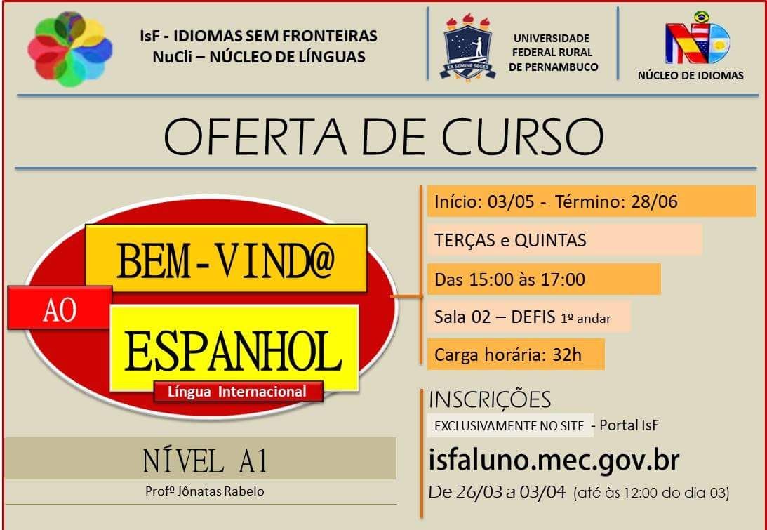 Cartaz de divulgação do curso de Espanhol